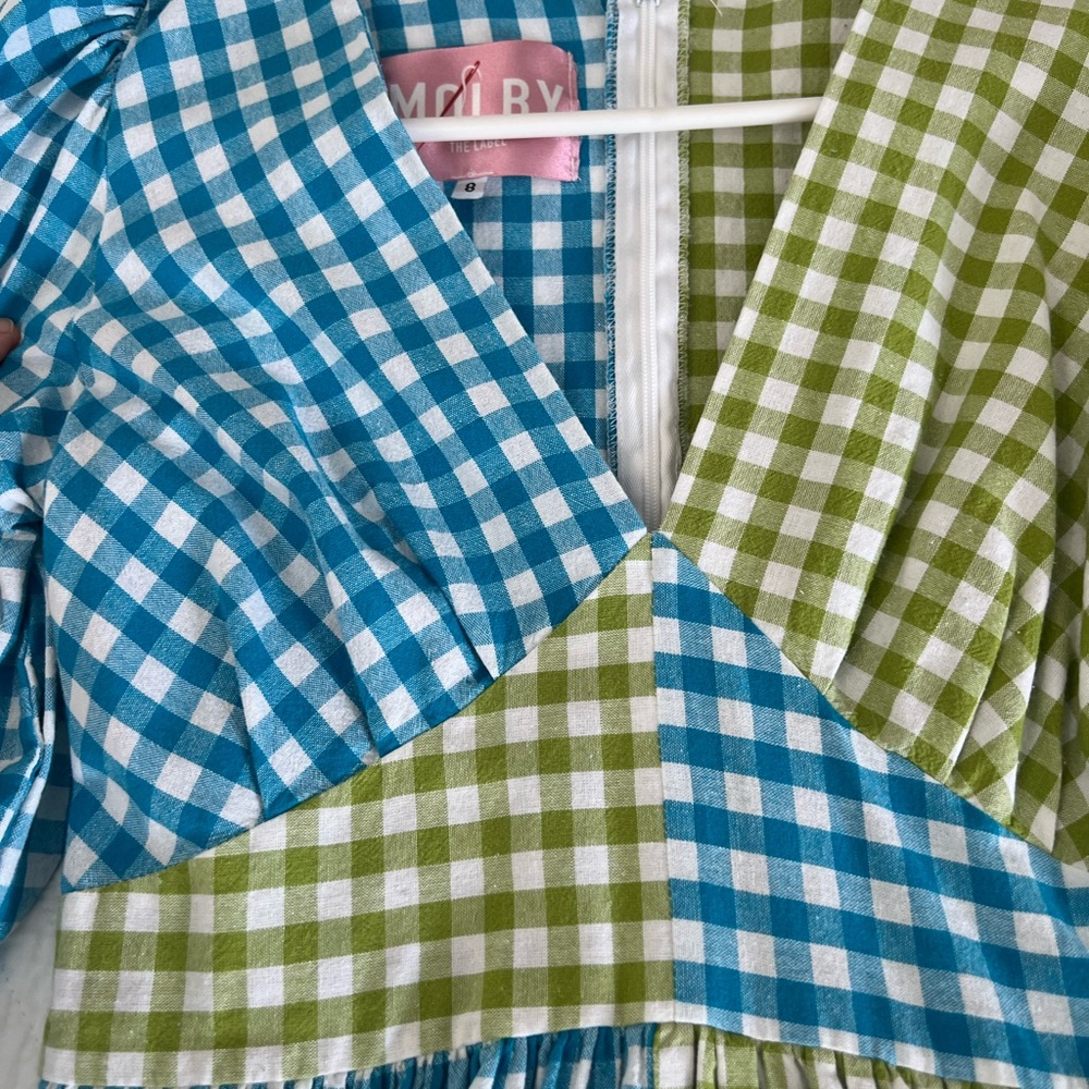 STAUD Blue and Green Gingham Midi Dress - Picture 2 of 3